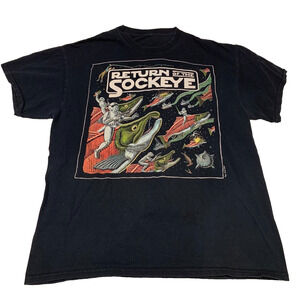 Ray Troll Mens Return of the Sockeye Salmon TShirt Size L 2012 Spoof Nerdy SciFi